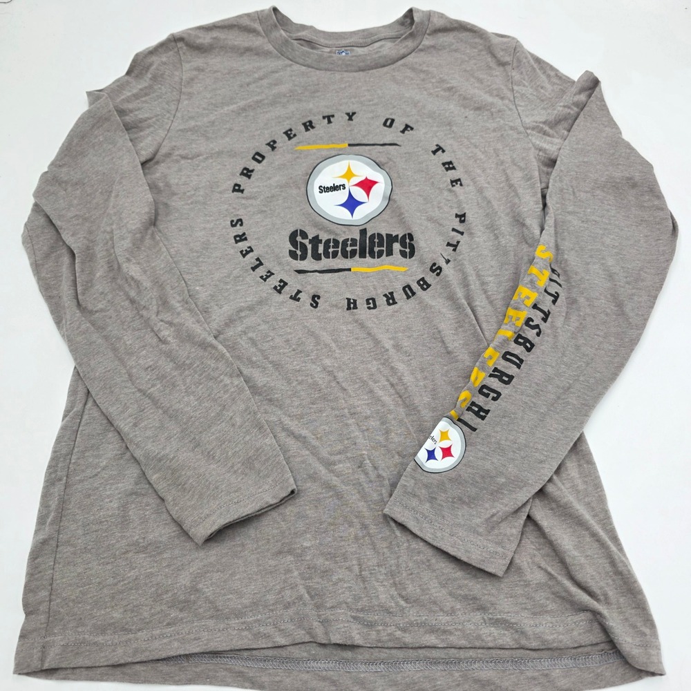 NFL Pittsburgh Steelers Youth Large 14/16 Gray Long Sleeve Graphic T-Shirt